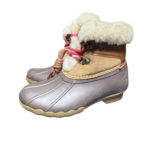 Sperry Other - NEW Sperry Kids Sider Duck Boots Winter Fur Lined Red Laces Brown Tan Size 10M